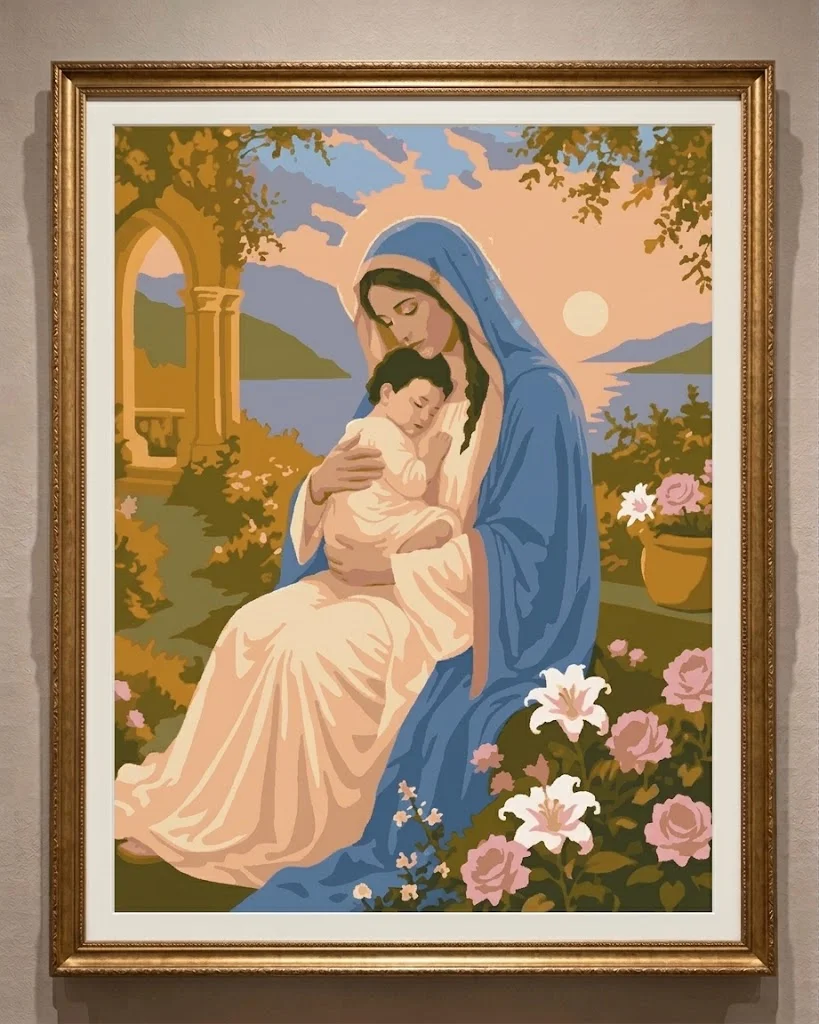 Virgen María con el Niño, diseño pintado