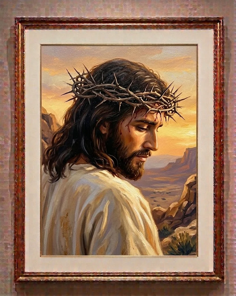 Retrato de Jesús con corona de espinas, cuadro pintado