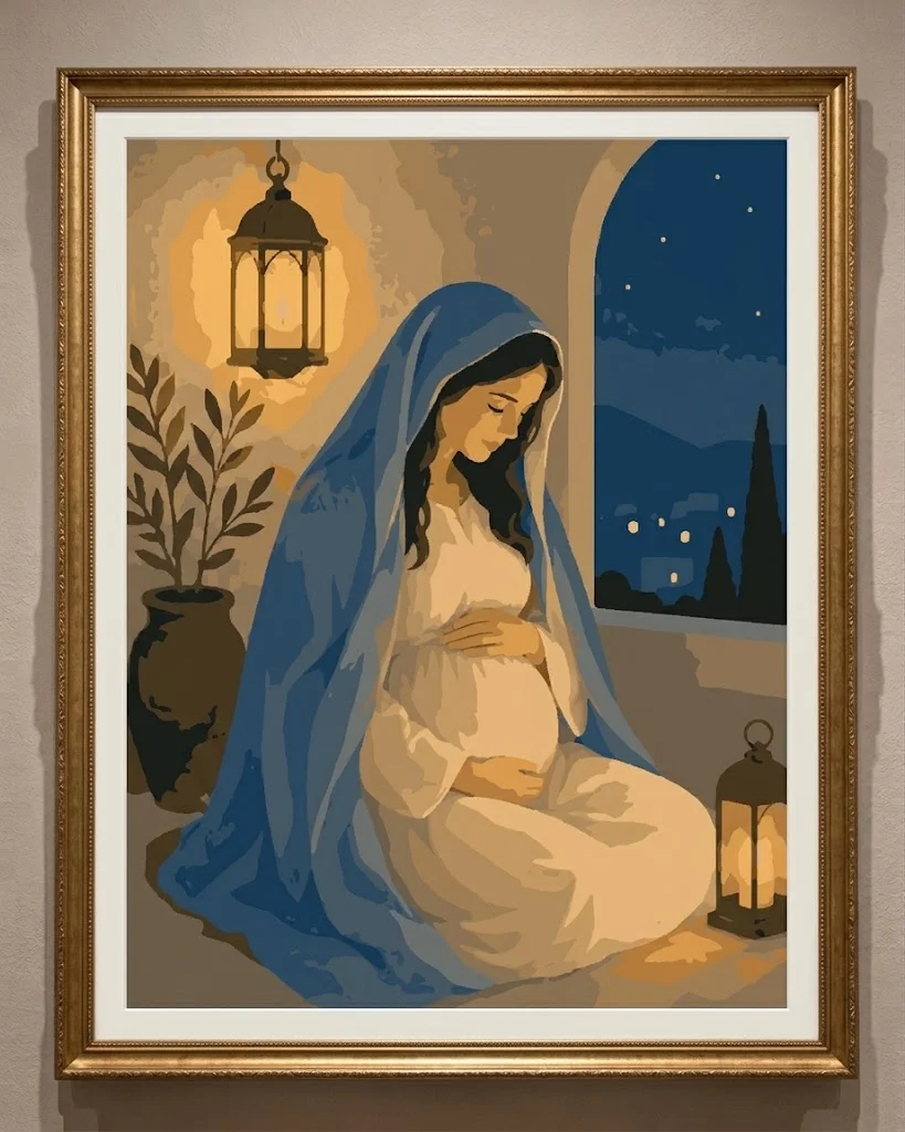 Virgen María en oración, cuadro terminado