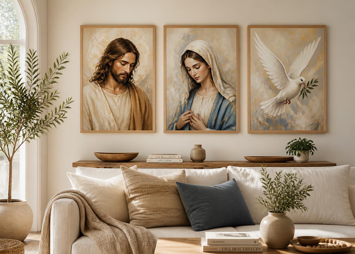 Varios cuadros terminados presentados como decoración
